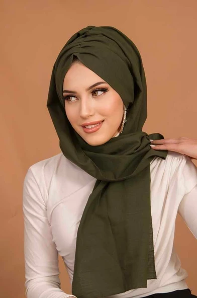 Haki Kelebek Model Büzgülü Bone Şal ürün görseli