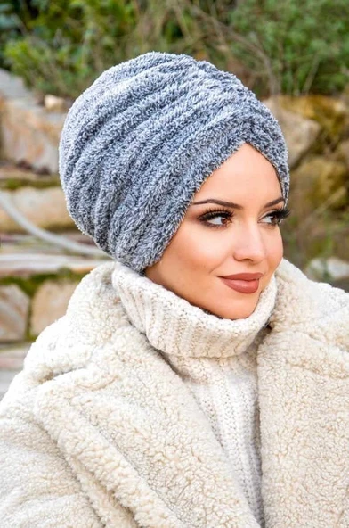 Gri Kürk Kışlık Burgu Bone - Resim 2