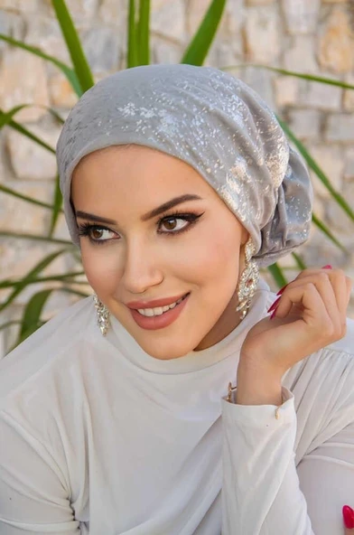 Gümüş Varaklı Çağla Hazır Türban - Resim 2