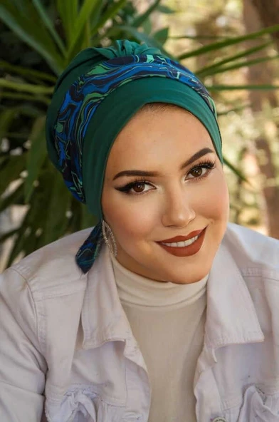 Zümrüt Dalga Desen Bantlı Hazır Bone - Resim 3