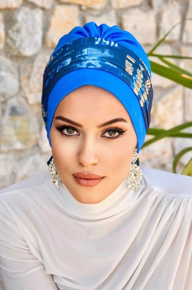 İndigo Mavi Puan Desen Bantlı Bone - Resim 4