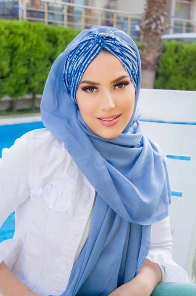 İndigo Çizgili Burgu Hazır Şal - Resim 3