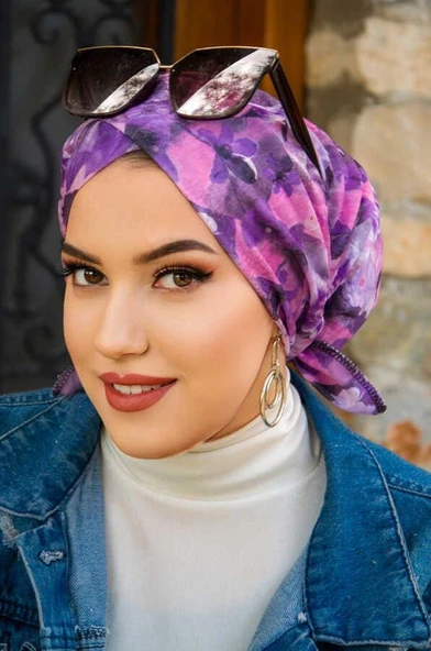 Gri Etnik Desenli Çapraz Bantlı Bone - Resim 2