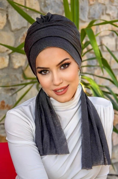 Antrasit Işıltılı Atkılı Bone ürün görseli