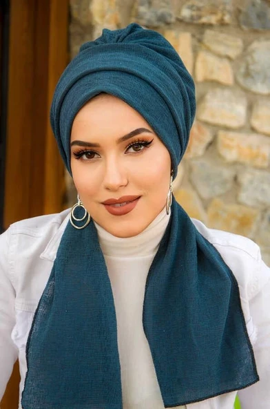 Petrol Mavi Atkılı Bone - Resim 2