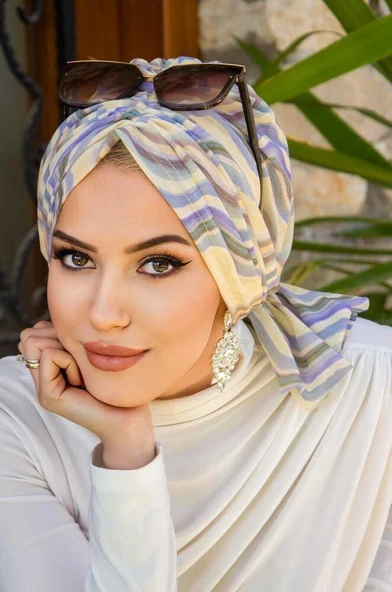 Soft Tonlamalı Geometrik Desen Tül Tokalı Bone - Resim 3