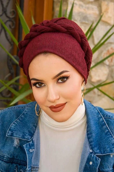 Bordo Burgu Hazır Bone - Resim 2