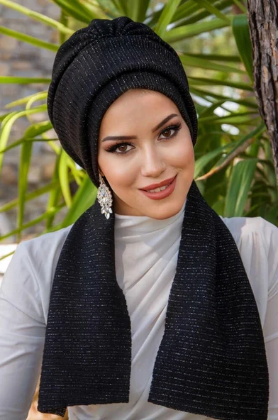 Siyah Fitilli Atkılı Bone - Resim 3