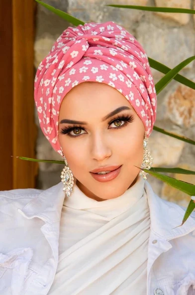 Pudra Çiçek Desen Burgu Detaylı Bone - Resim 2