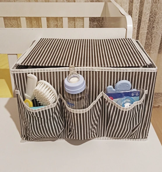 Tutturma Aparatlı Bebek Beşik Başucu Düzenleyici Kapaklı 5 Bölmeli Organizer - Resim 4