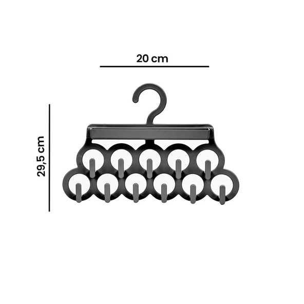 Kravat ve Şal Askısı - Takı ve Aksesuar Düzenleyici Askı - Siyah - Resim 4