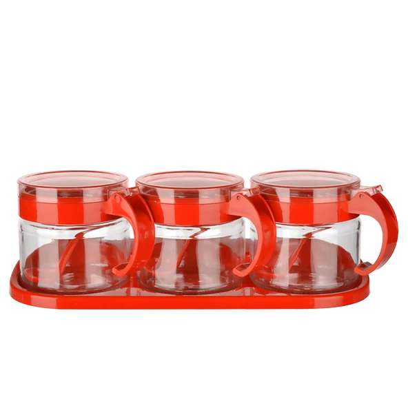 Baharat Seti 3 Adet Kaşıklı Standlı Cam Baharatlık - Resim 3