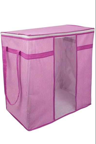 Pencereli Saklama Hurcu - Pembe Beyaz Çizgili - Resim 3