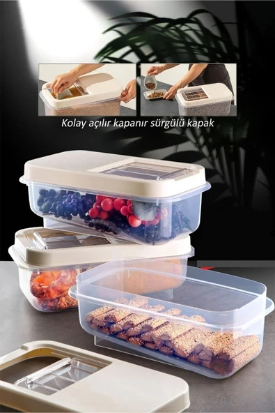 Sürgülü Kapaklı 7.5 LT Erzak Bakliyat Un Şeker Saklama Kabı ürün görseli 1