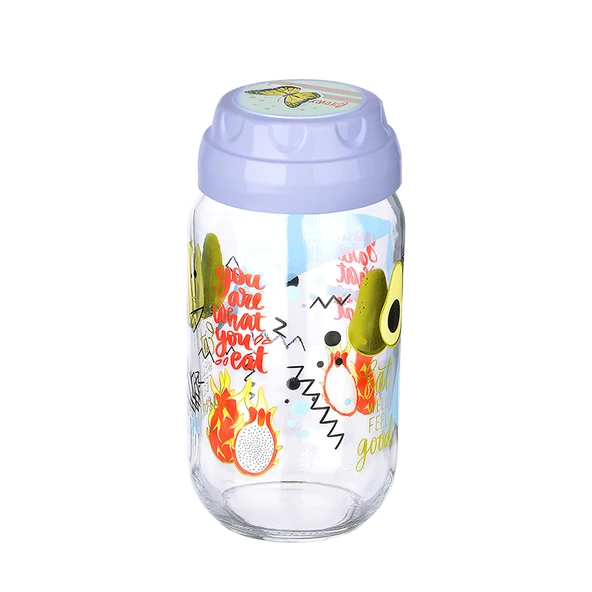 Vintage  Dekoratif  Desenli Cam Kavanoz 1000 ml - 33,8 oz - Avokado - 3