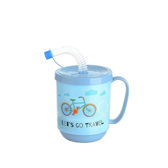 Funny Pipetli Çocuk Içecek Bardağı Desenli Bardak 350ml - Resim 3