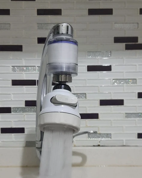 Filtreli Kireç Önleyici 360 Derece Dönen Hareketli Musluk Başlığı - 3 Fonksiyonlu - Krem - 4