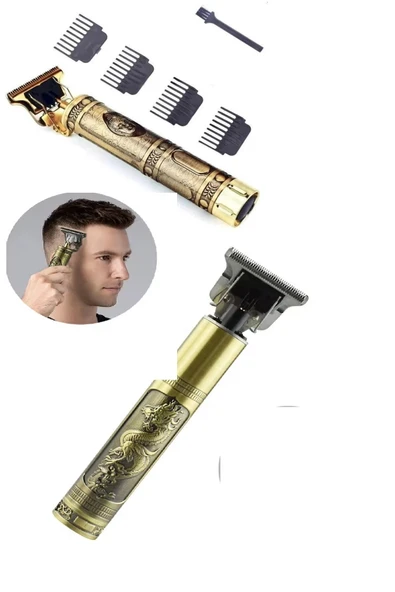 Gold Uçlu Vintage  Şarjlı Traş Makinesi Saç Sakal Ense Çizim Vucüt Kılı Tıraş Makinası - 3