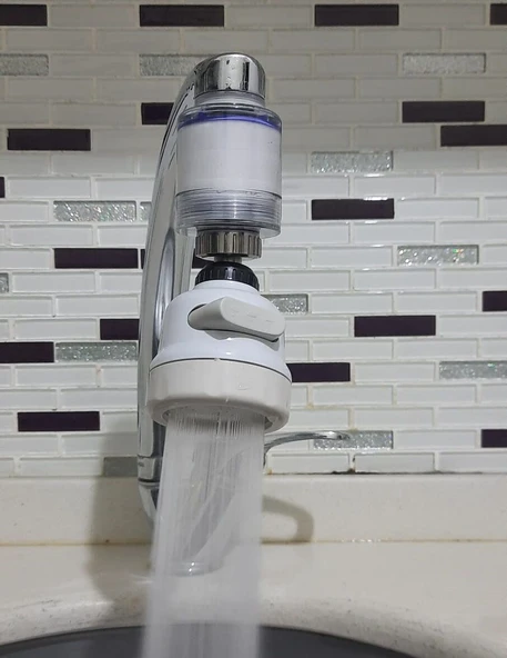 Filtreli Kireç Önleyici 360 Derece Dönen Hareketli Musluk Başlığı - 3 Fonksiyonlu - Krem - 2