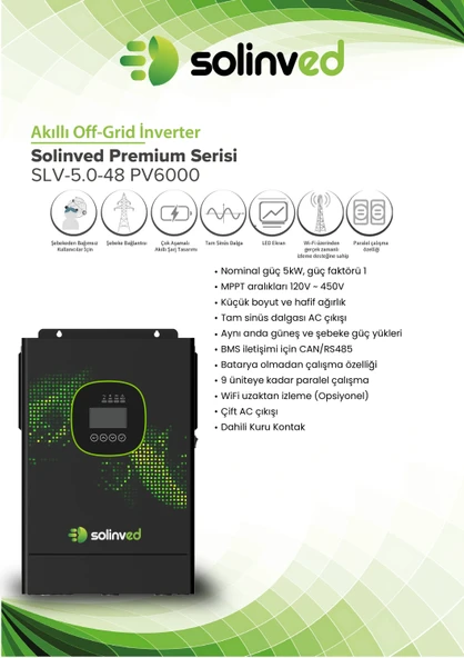Solinved 5.0 kW Gordion Serisi MPPT Off-Grid Invertör 48V (Paralellenebilir) - Resim 2