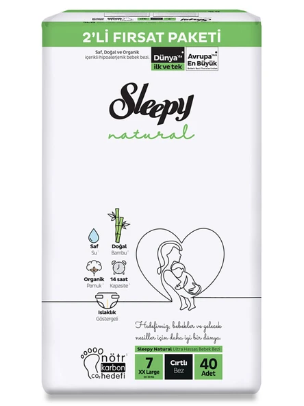 Sleepy Natural Bebek Bezi 2'Li Fırsat Paketi 7 Beden 20-30 Kg 40 Adet