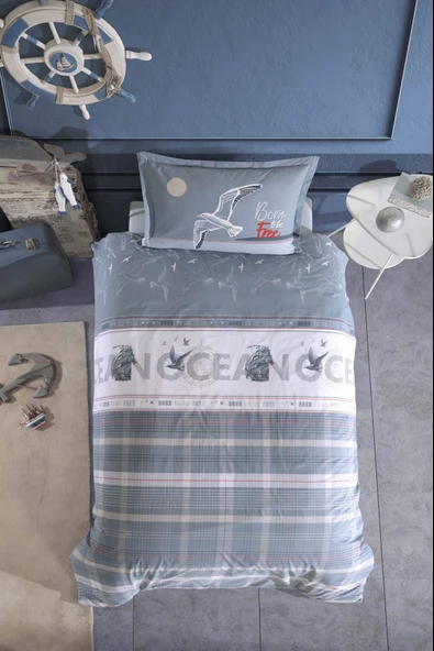 Clasy %100 Pamuk Tek Kişilik Nevresim Takımı Ocean V1 Mavi - Resim 3