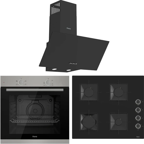 Ferre XE61MDV - SS205 - D086 4 Prog. Mekanik Statik XL 78 Litre Ankastre Set - İnox/Siyah - 4