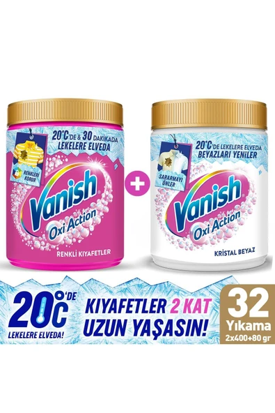 Vanish Oxi Action Multipower Beyazlar ve Renkliler Deterjan Güçlendirici Toz ve Leke Çıkarıcı 480 Gram x2