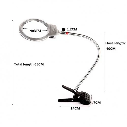 2.5x90 Mm 5x24 Mm Büyüteç, Mandallı Metal Hortumlu Masa Üstü Büyüteç - Resim 3