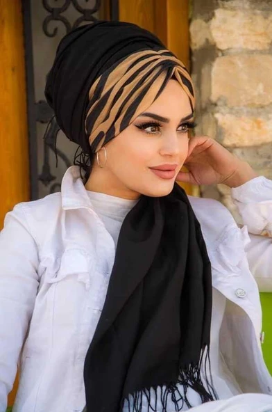 Siyah Hardal Hardal Feminen Desenli Hazır Şal ürün görseli