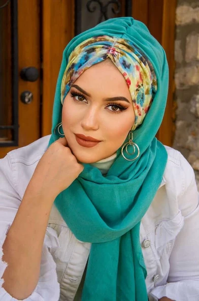 Mint Fulya Çiçek Desen Hazır Şal - Resim 2