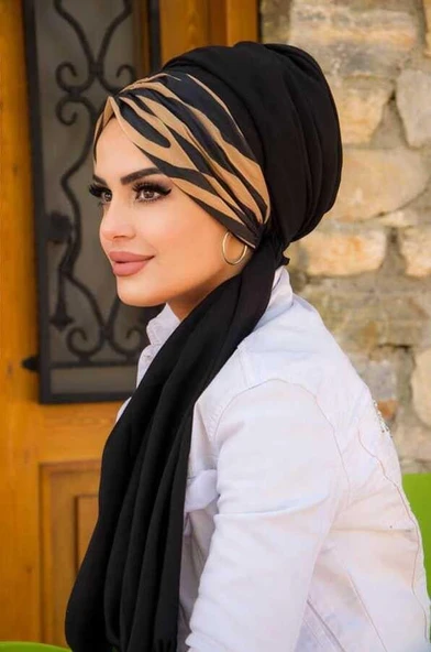 Siyah Hardal Hardal Feminen Desenli Hazır Şal - Resim 4