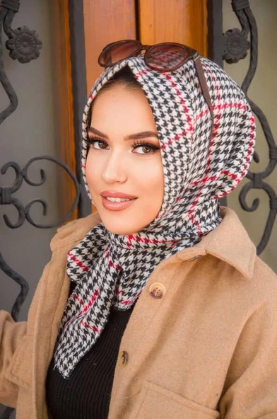 Kırmızı Kazayağı Kaşe Kışlık Hazır Eşarp - 2