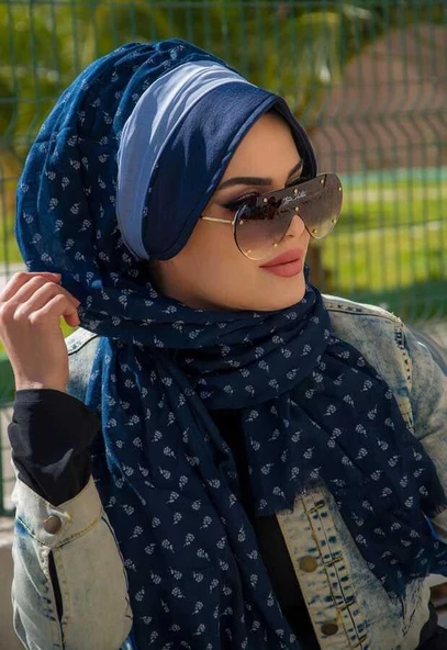 Lacivert Bantlı Dantelli Şapka Şal ürün görseli