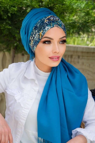 Petrol  Çiçek Desen Hazır Şal ürün görseli