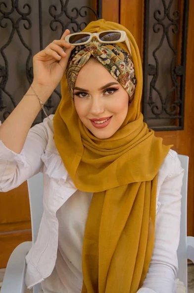 Hardal Etnik Desen Büzgülü Hazır Şal ürün görseli