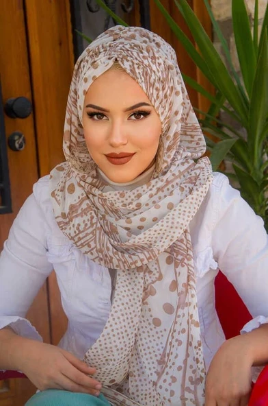 Vizon Beyaz Puanlı Şifon Hazır Şal - 50600 - Resim 2