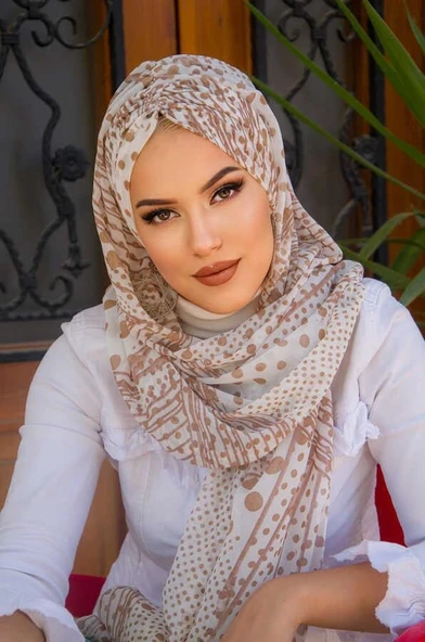 Vizon Beyaz Puanlı Şifon Hazır Şal - 50600 ürün görseli
