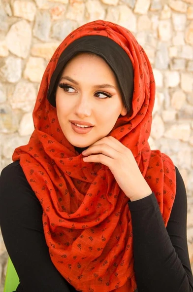 Taba Çiçek Baskılı Şapkalı Şal - Resim 3