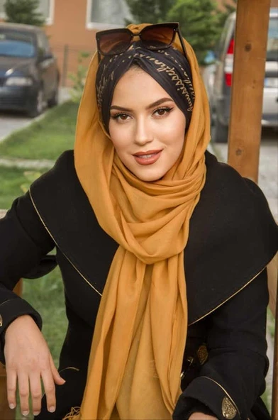 Hardal Siyah Yazı Desen Hazır Şal ürün görseli