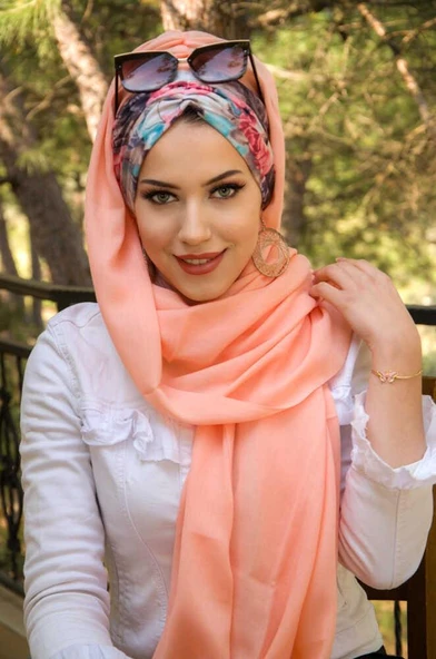 Somon Çiçek Desen Hazır Şal - Resim 3