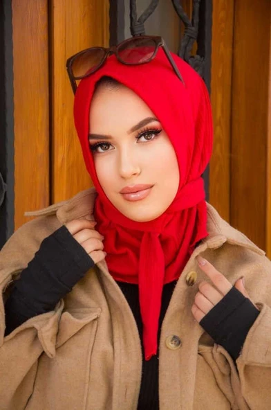 Kırmızı Çizgili Kışlık Hazır Eşarp - Resim 2