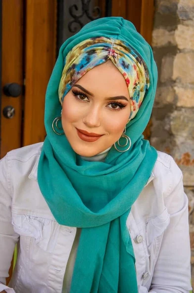 Mint Fulya Çiçek Desen Hazır Şal - Resim 4