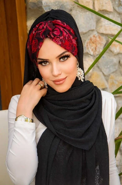 Siyah Kırmızı  Burgu Hazır Şal ürün görseli