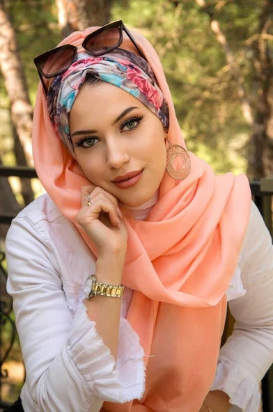 Somon Çiçek Desen Hazır Şal - Resim 2