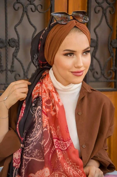 Kahve Desenli Dijital Baskı Hazır Şal - Resim 2