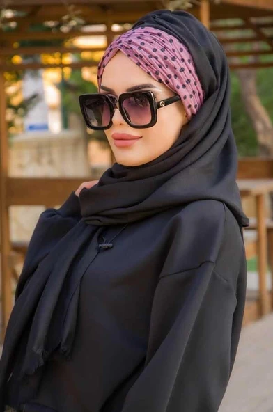 Siyah Gülkurusu Puanlı Büzgülü Hazır Şal - Resim 2