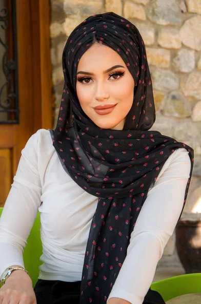 Siyah Çilek Desen Hazır Şal - Resim 2