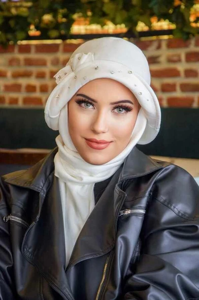 Kırık Beyaz Taş Detay Vintage Şapka - Resim 2