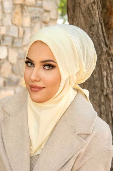 Krem Kışlık Spor Bone Hijab - Resim 2